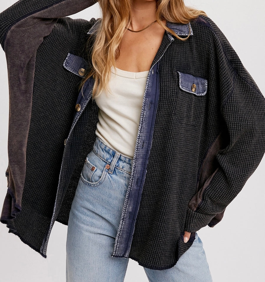 Slouchy Waffle Knit Button Down