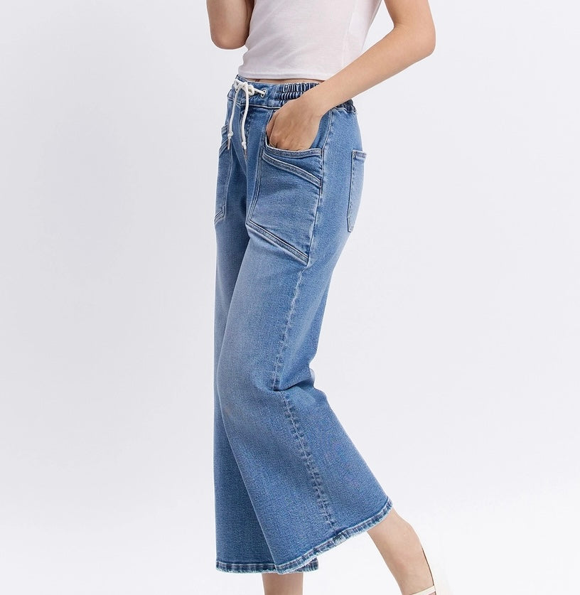 Olivia High Rise Drawstring Wide Leg Jeans