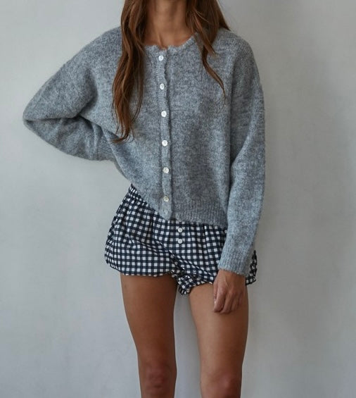 Heather Grey Wool Blend Cardigan