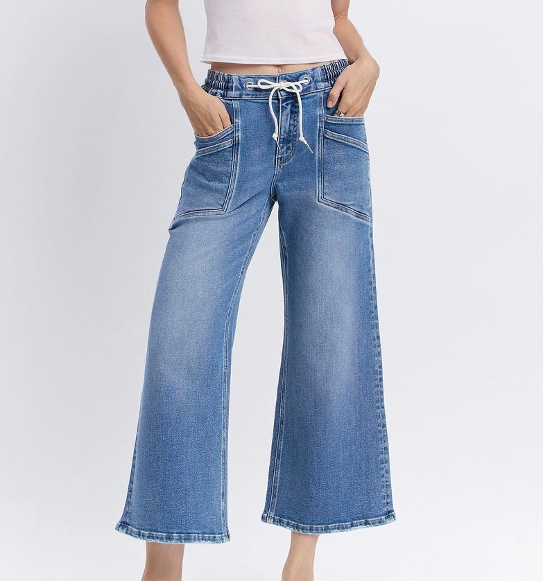 Olivia High Rise Drawstring Wide Leg Jeans