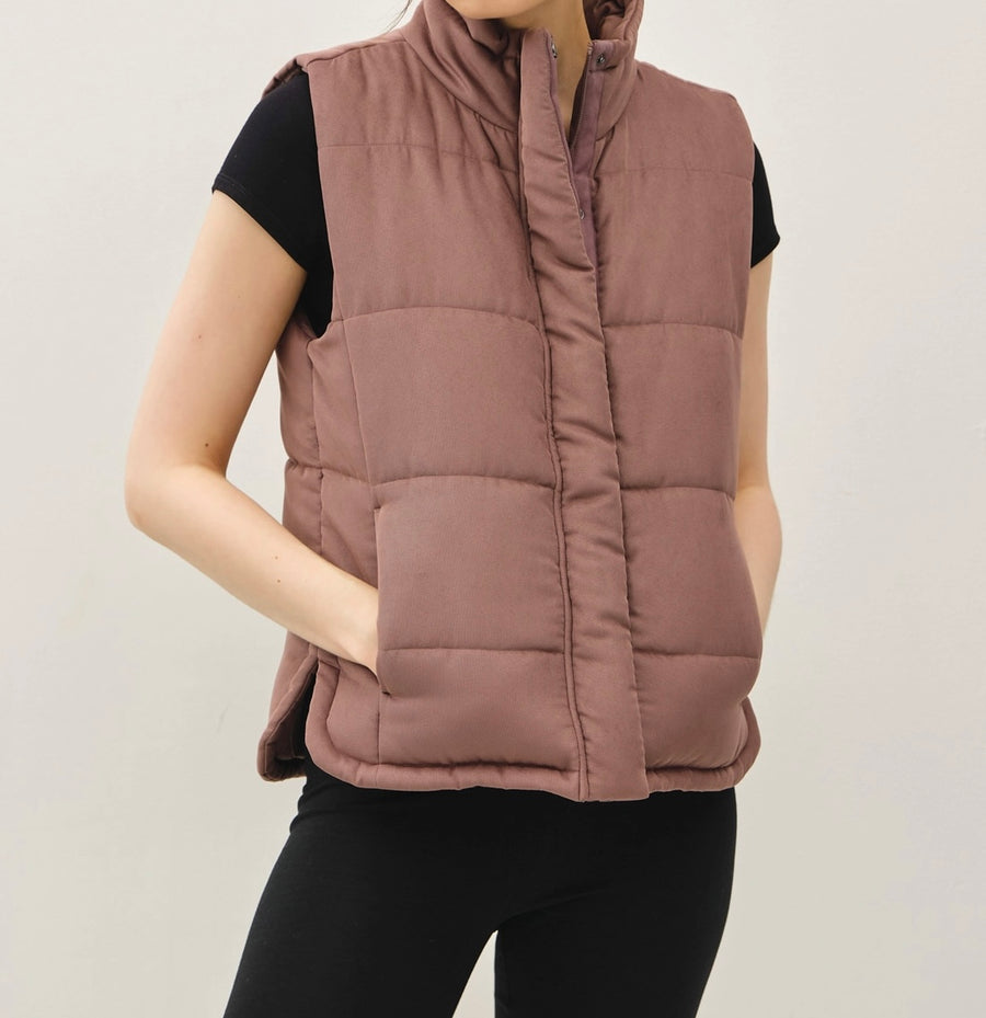 Faux Suede Puffer Vest