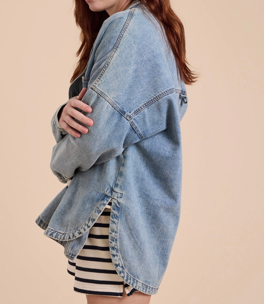 Washed Snap Button Denim Shacket