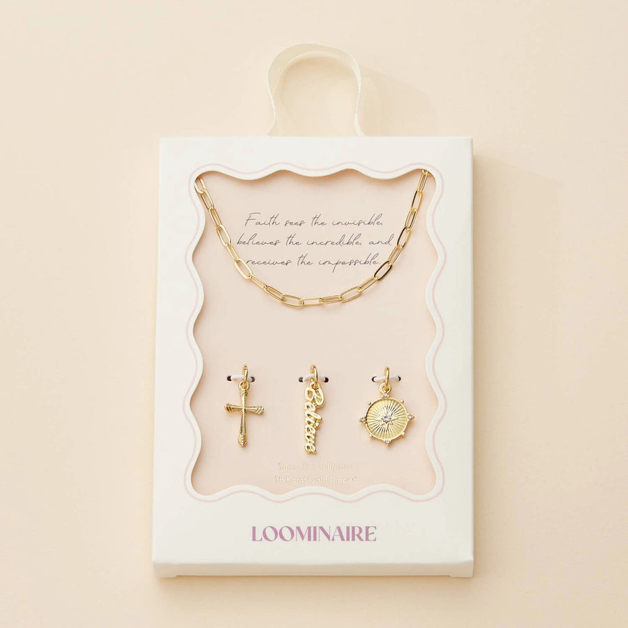 Cross, Believe & Compass Charm Necklace