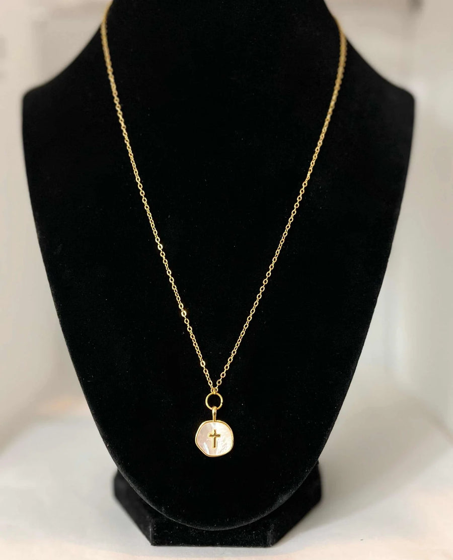 Gold Necklace with Pearl Cross - Simply in Christ
