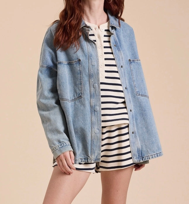 Washed Snap Button Denim Shacket