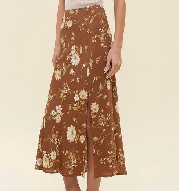 Floral Side Slit Midi Skirt