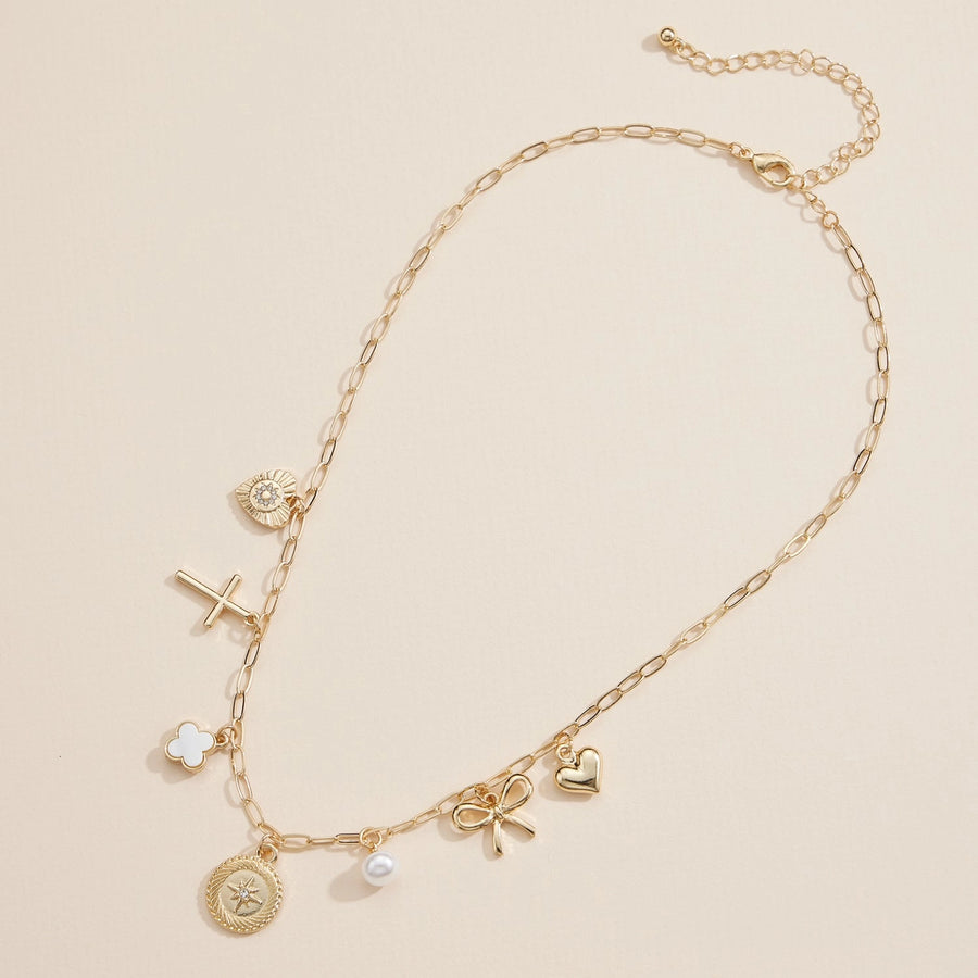 Gold Charm Necklace w/ 7 Charms