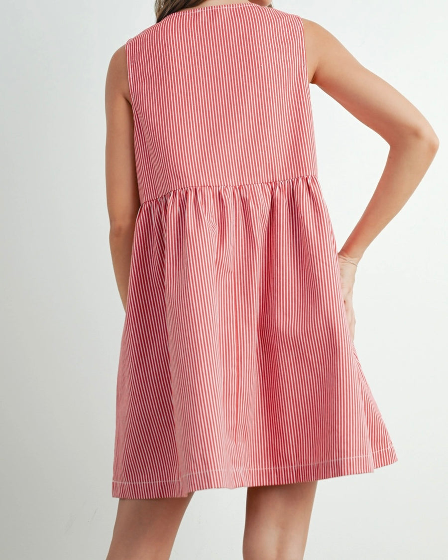 Tie-Front Red Pinstripe Dress