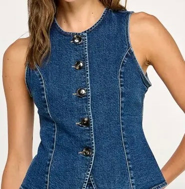 Fitted Button Front Denim Top