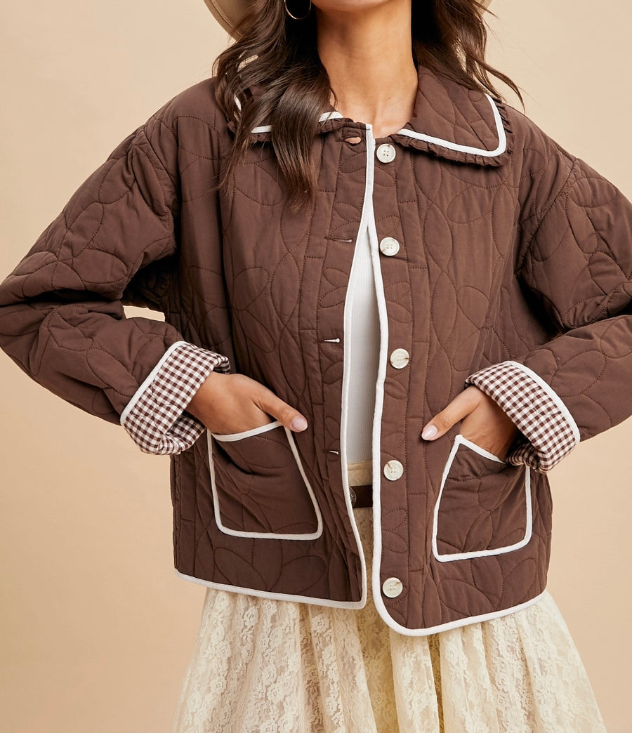 Floral Quilted Collared Jacket