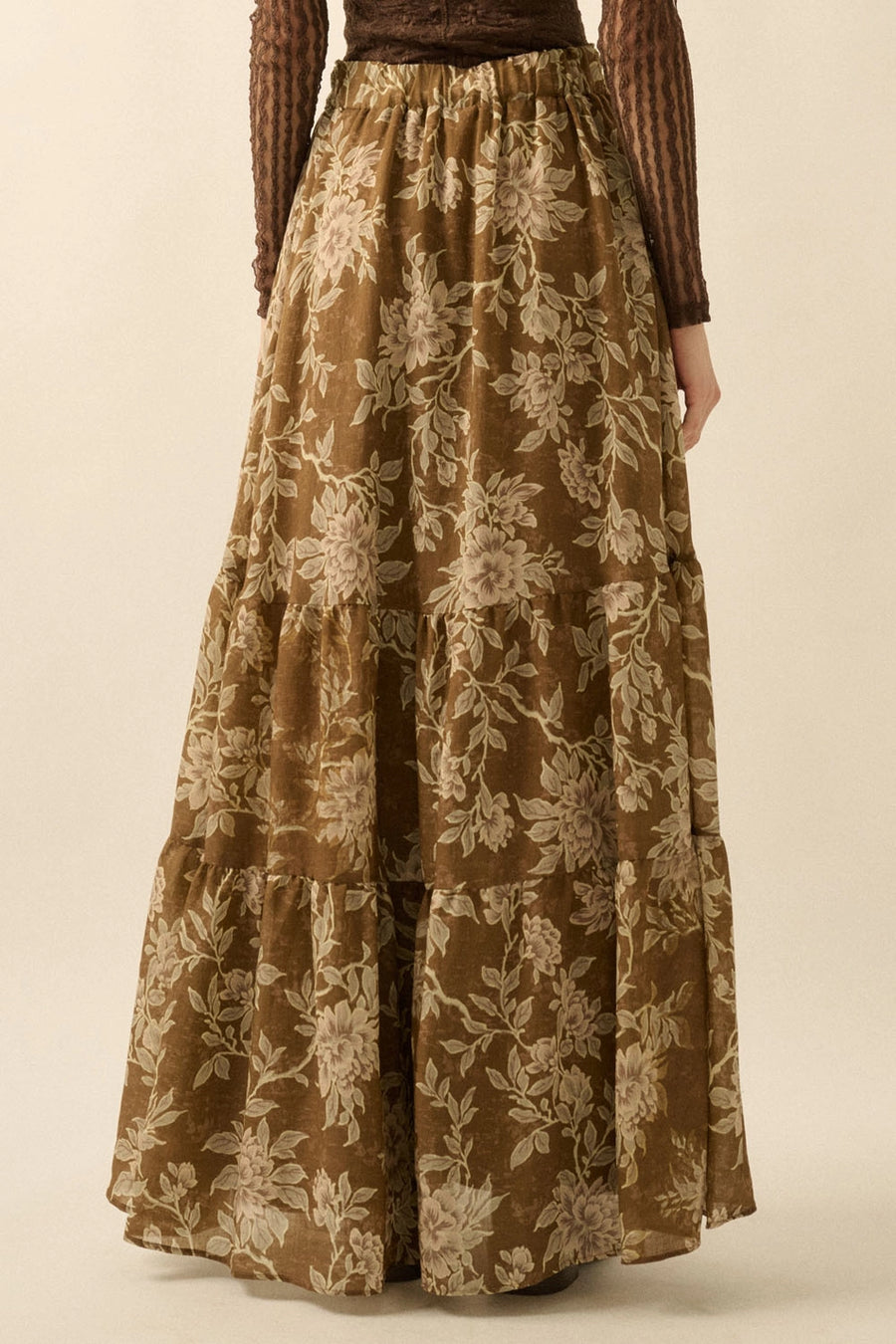 Button Front Tiered Floral Skirt