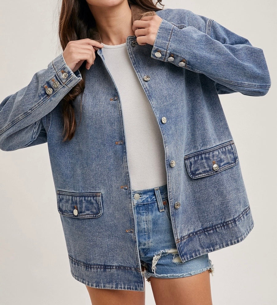 Denim Barn Coat w/ Corduroy Collar