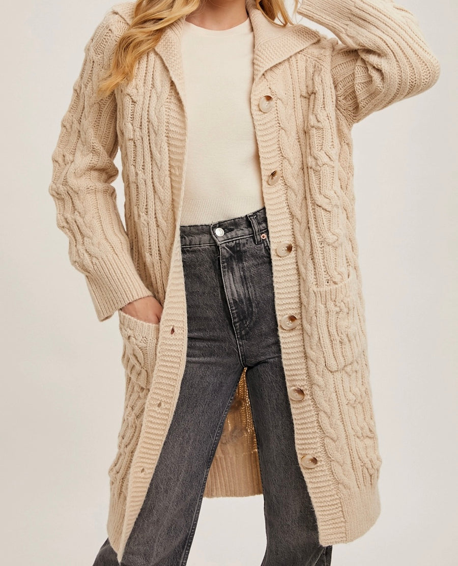 Button Down Cable Knit Cardigan