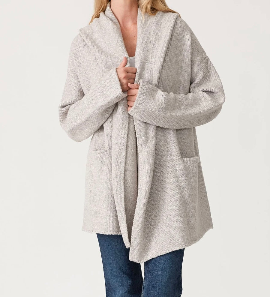 Mid-Length Oversized Long Sleeve Hooded Cardigan- Heather Grey