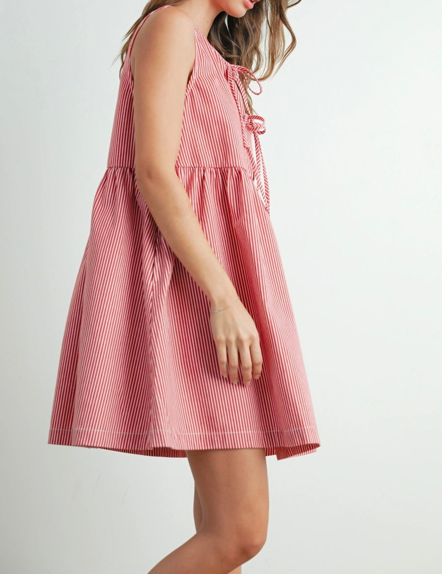 Tie-Front Red Pinstripe Dress