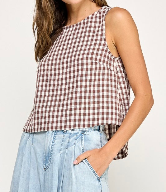 Gingham Scoop Neck Tank