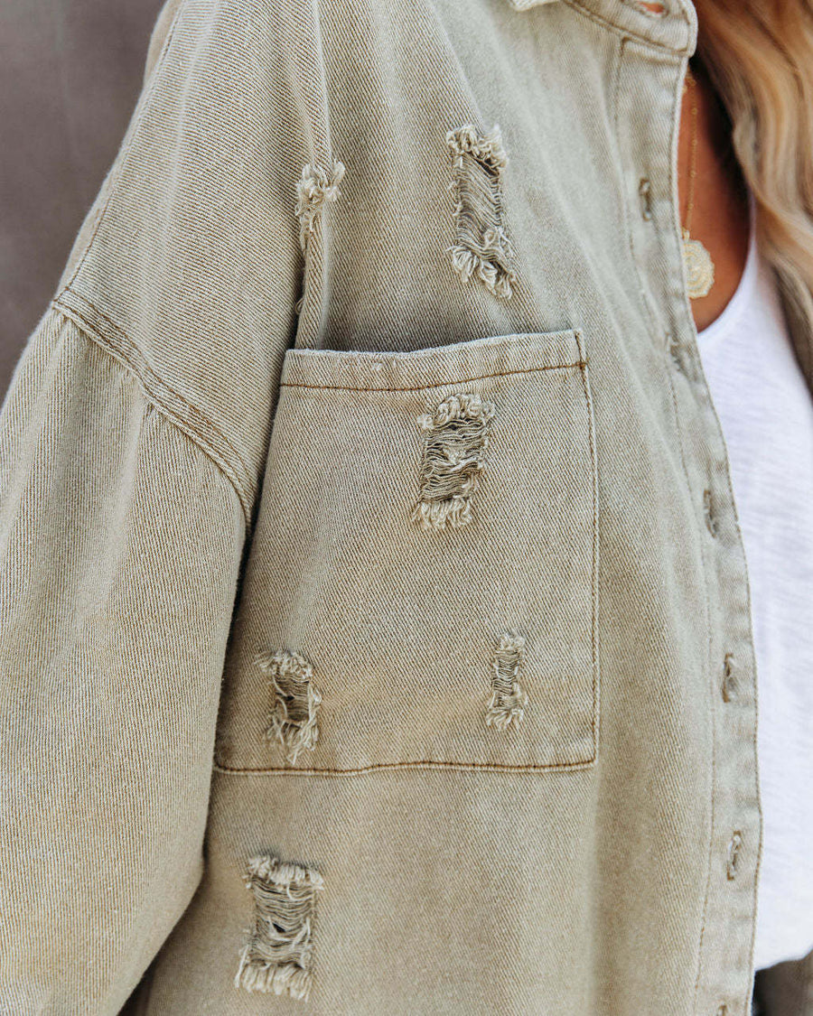 Distressed Olive Denim Shacket