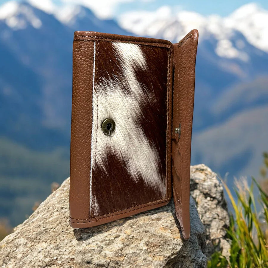 Floral Tooled Leather & Cowhide Trifold Wallet