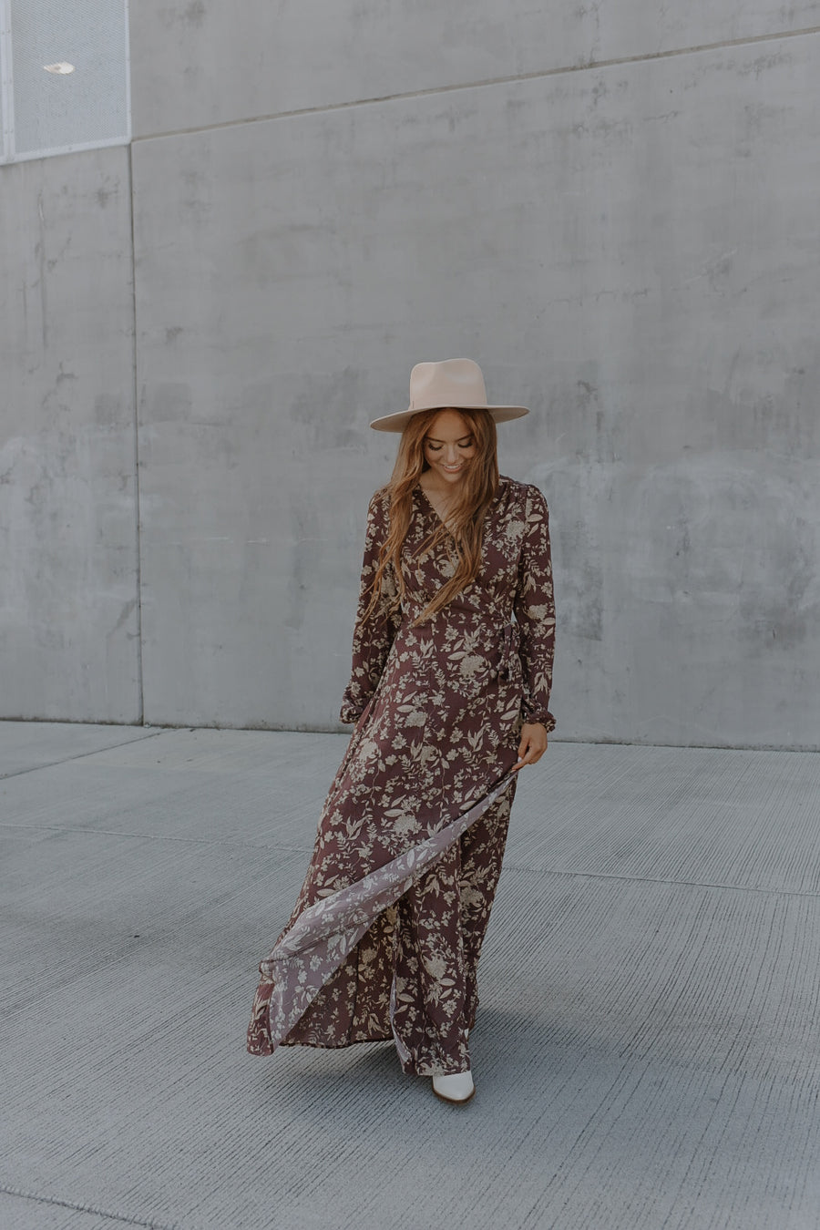 Hazelnut Floral Long Sleeve Maxi Dress