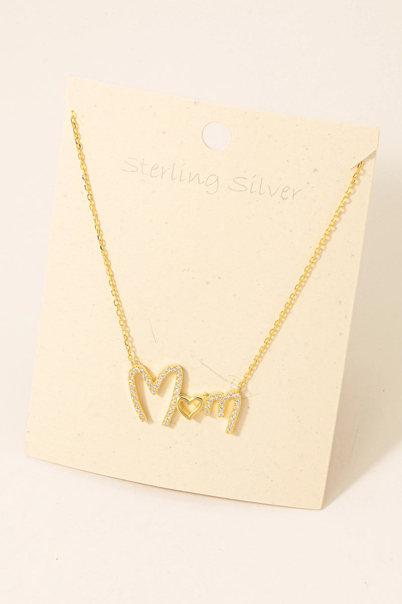 Mom/Heart Pave Necklace