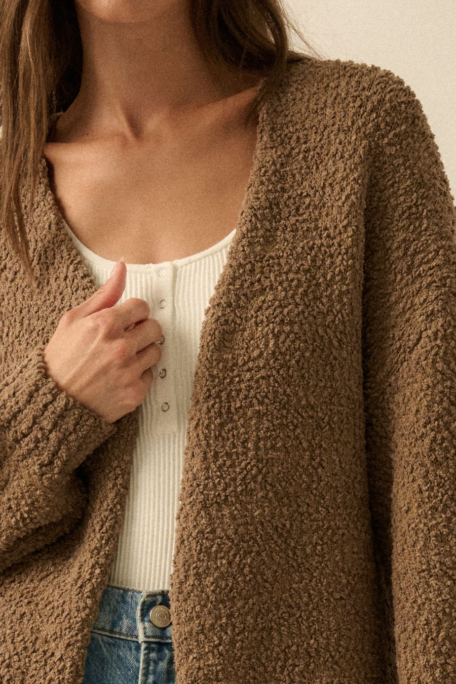 Popcorn Knit Open Front Cardigan