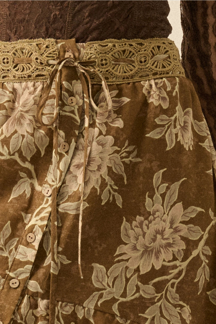 Button Front Tiered Floral Skirt