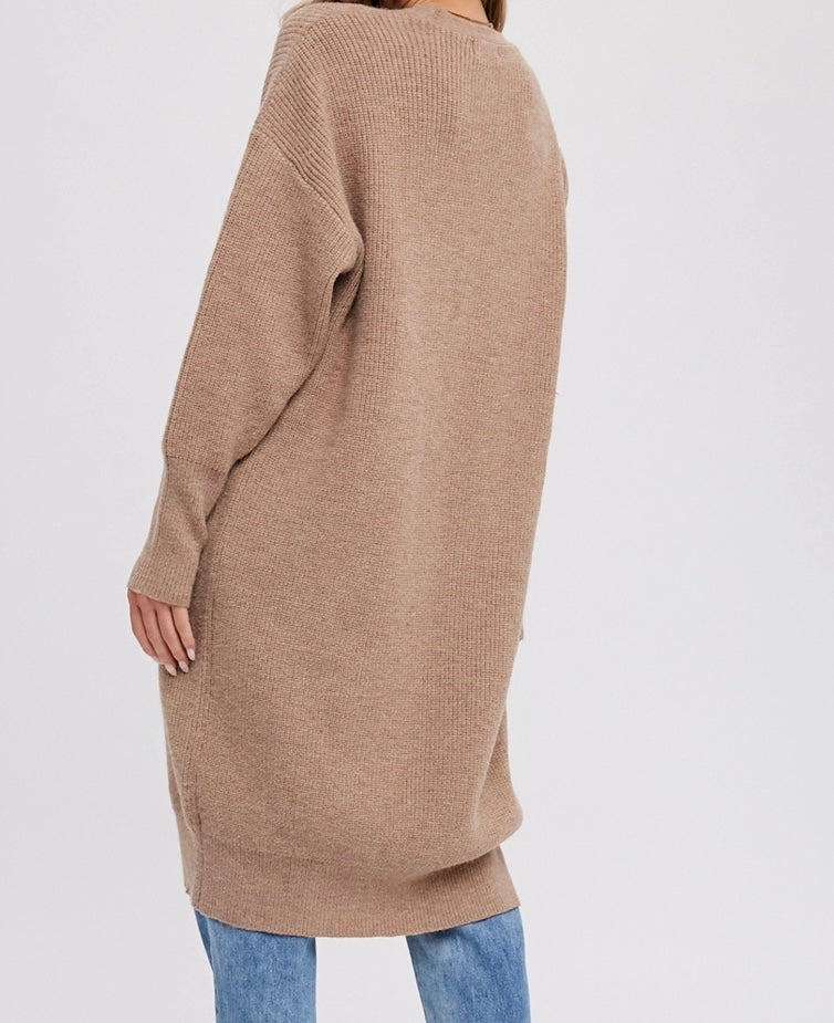 Ribbed Open Front Cardigan-Latte