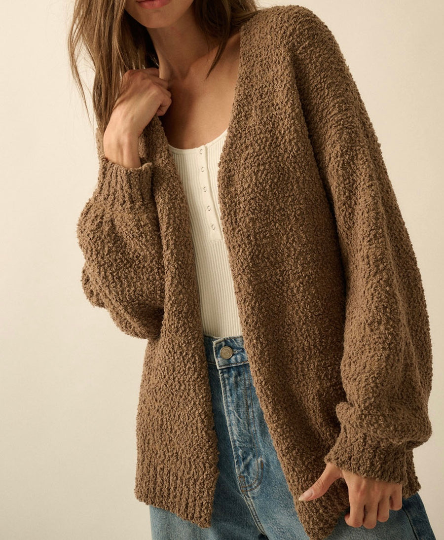 Popcorn Knit Open Front Cardigan
