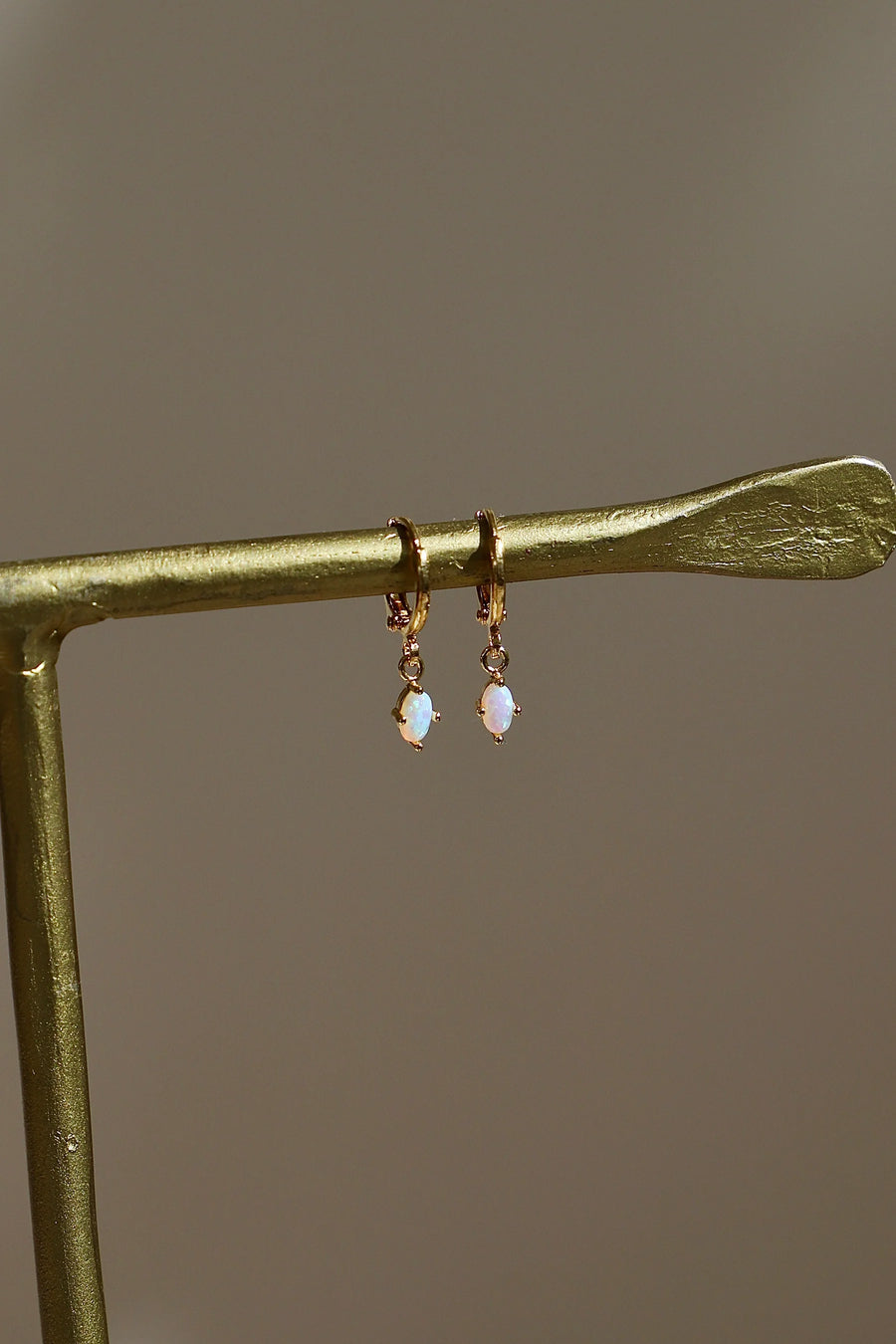 Mini Oval Opalite Huggies - Gold
