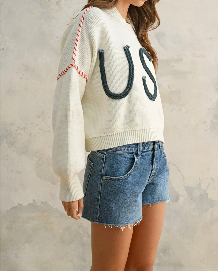 USA Rope Letter Sweater