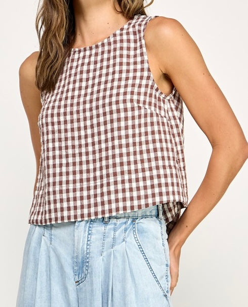 Gingham Scoop Neck Tank