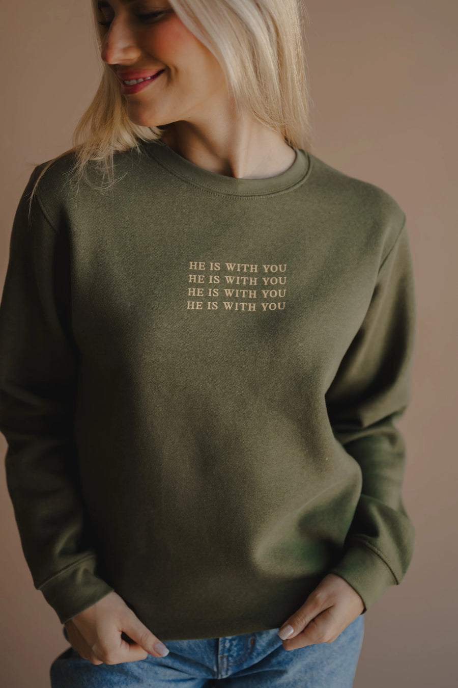 He is With you Crewneck | Olive