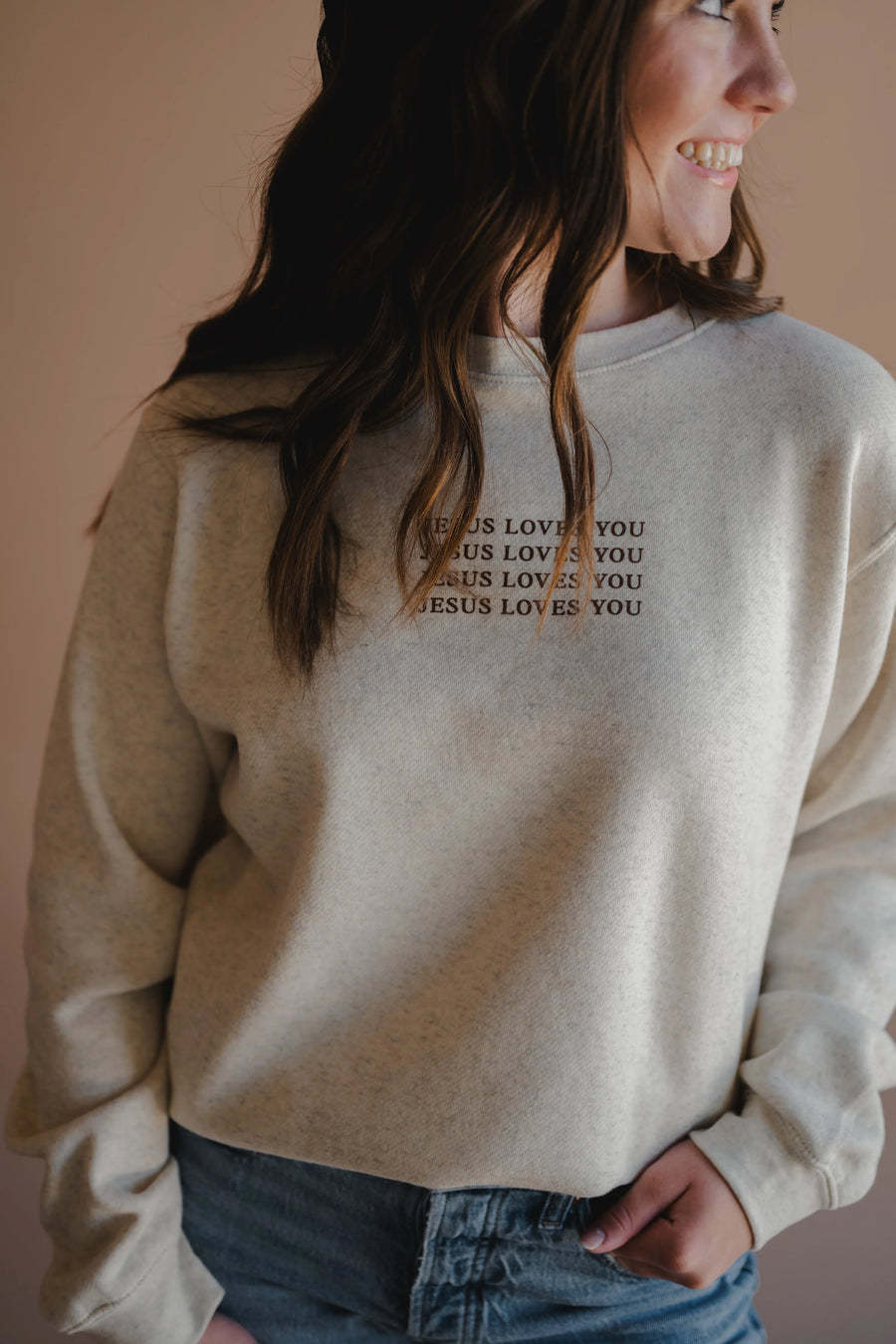 Jesus Loves You Crewneck | Heather Oatmeal