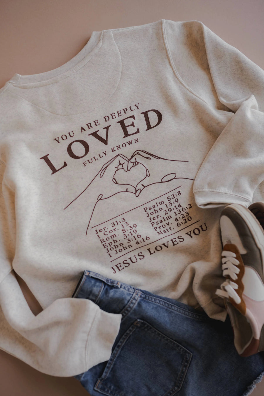 Jesus Loves You Crewneck | Heather Oatmeal