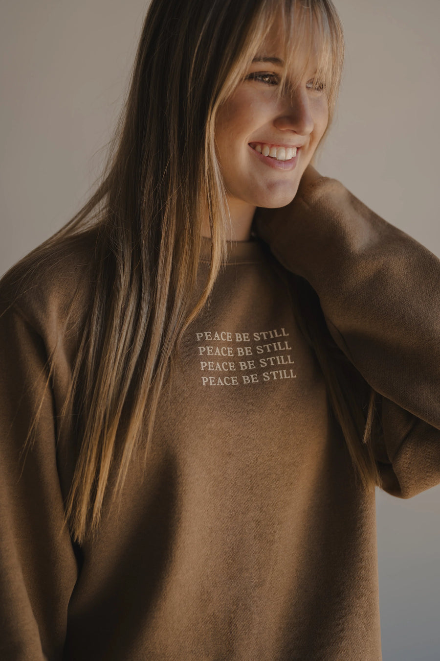 Peace Be Still Crewneck Pullover | Camel