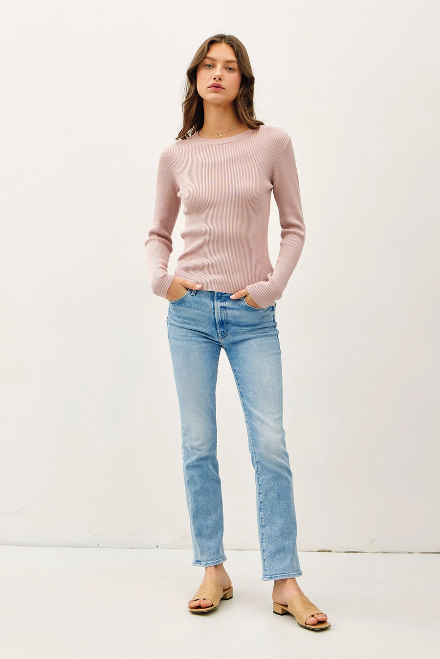 Classic Crewneck Long Sleeve Rib Sweater