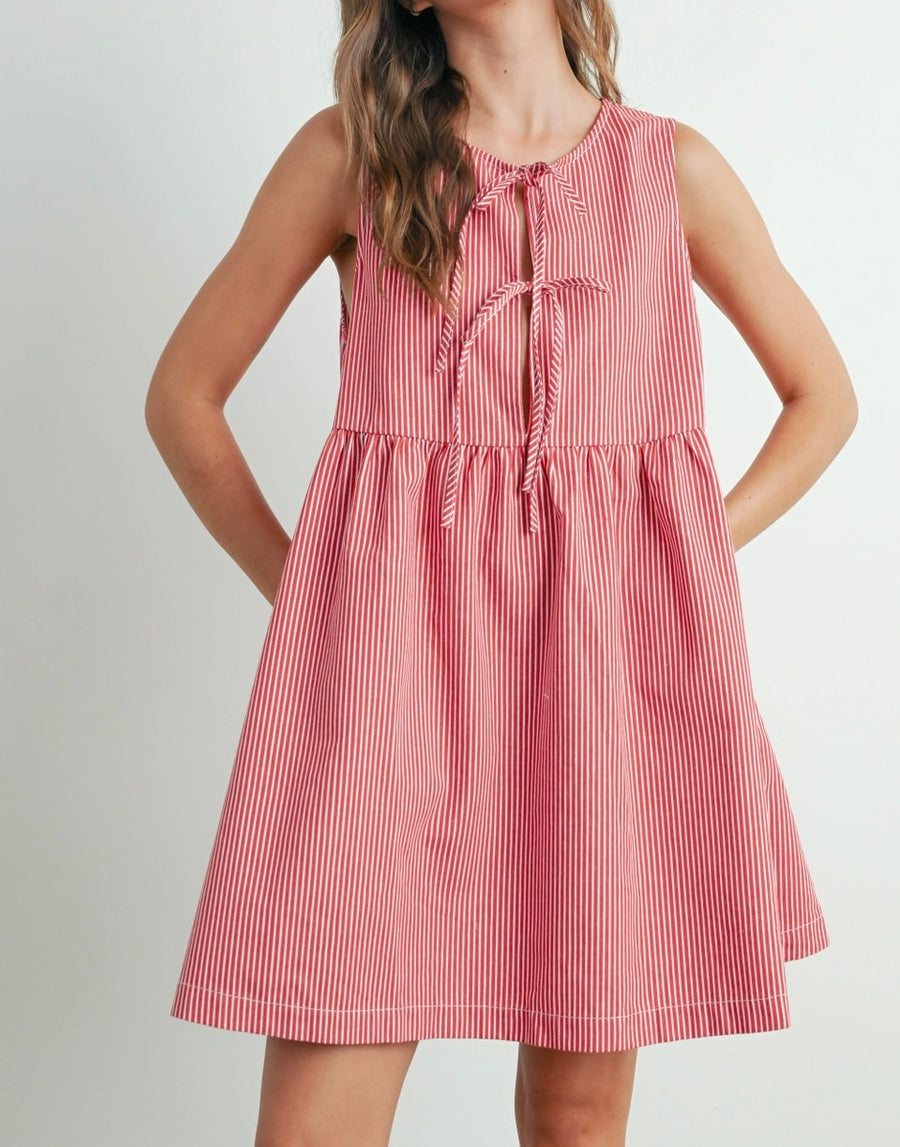 Tie-Front Red Pinstripe Dress