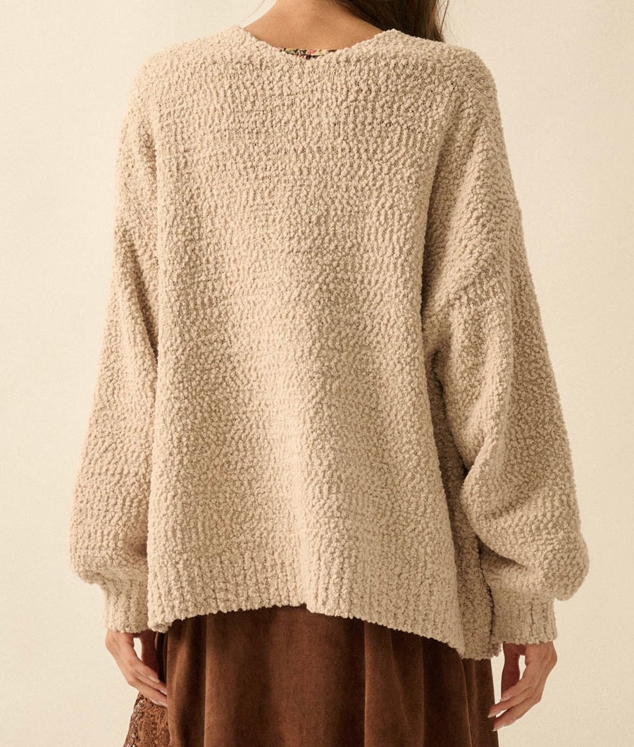 Popcorn Knit Open Front Cardigan