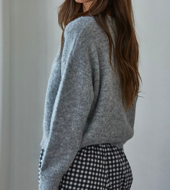 Heather Grey Wool Blend Cardigan