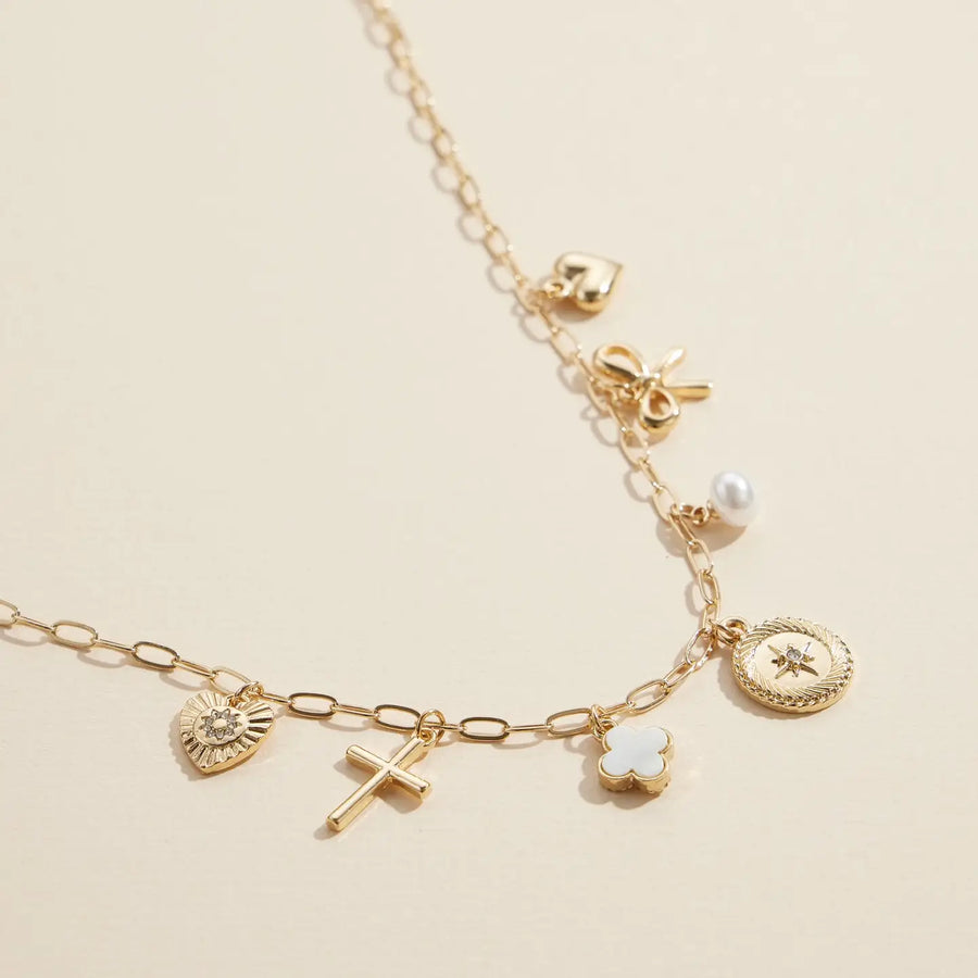 Gold Charm Necklace w/ 7 Charms