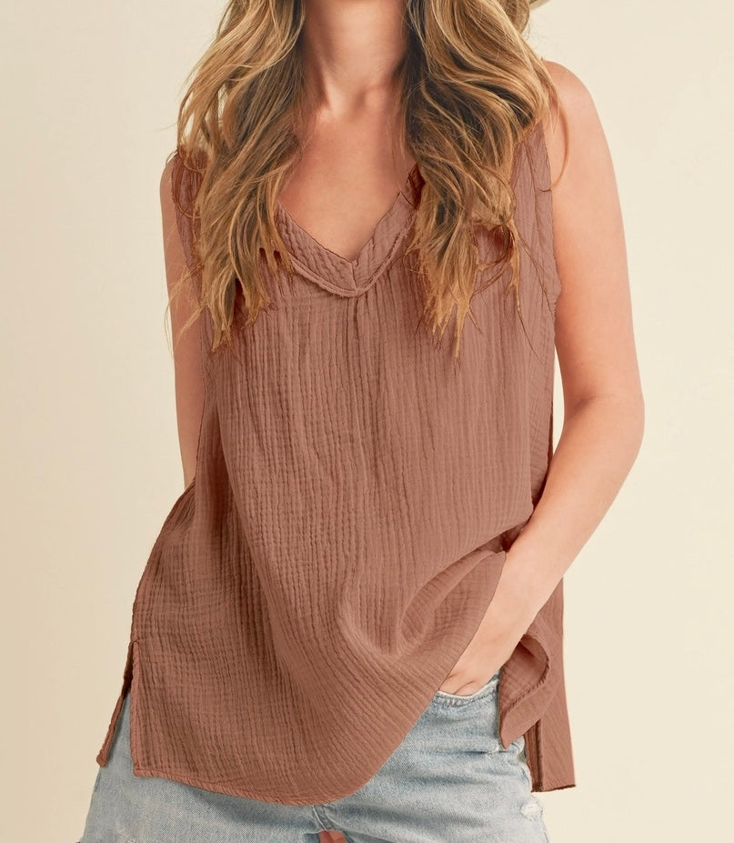 Gauze V-Neck Tank Top