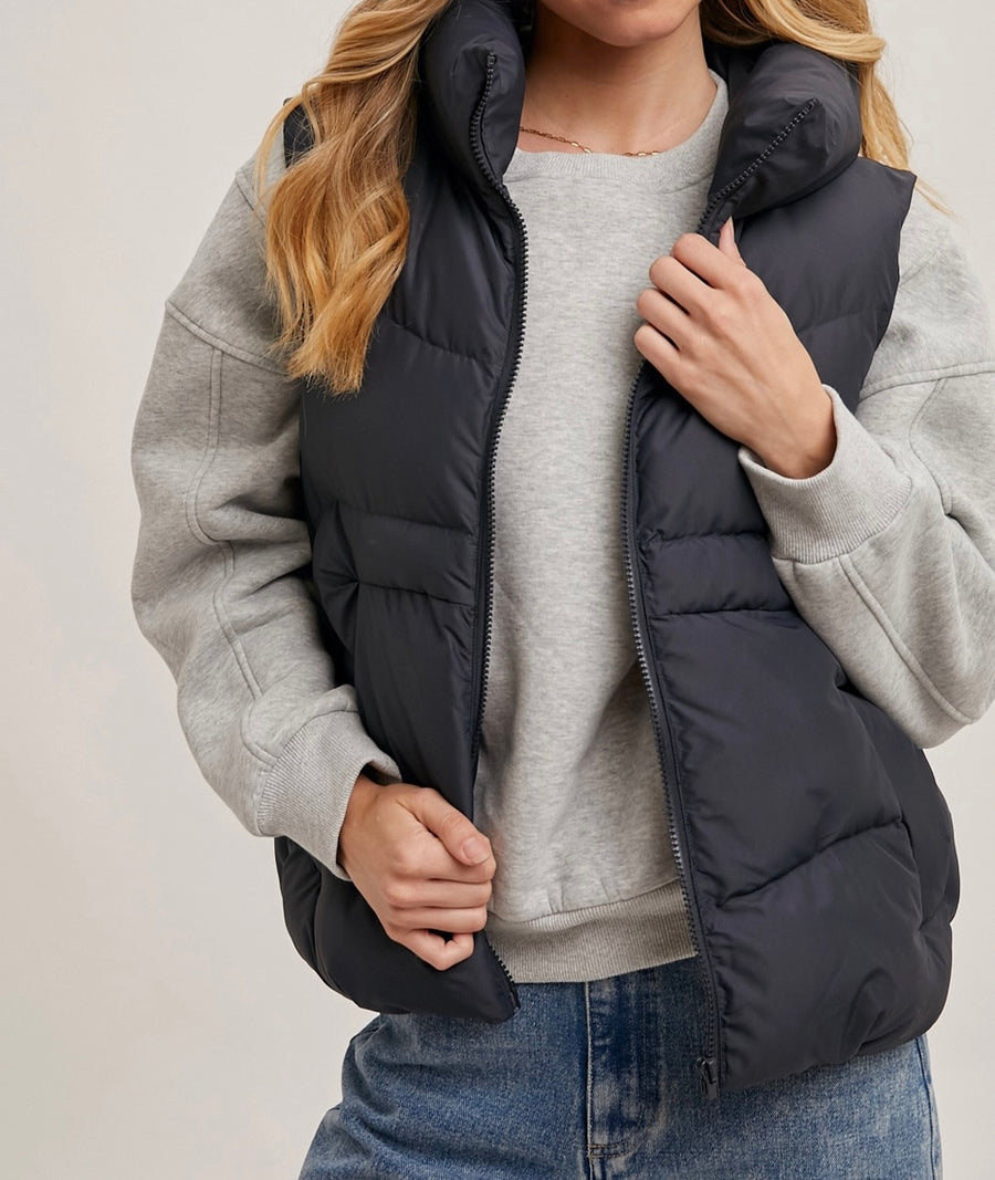 Charcoal Puffer Hooded Vest