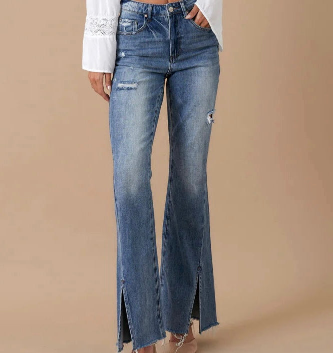 High Rise Slit Flare Jeans