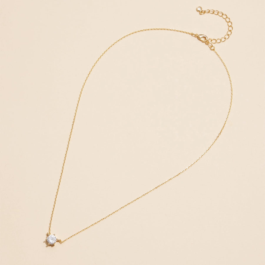 Round Zirconia Stone Necklace - Gold