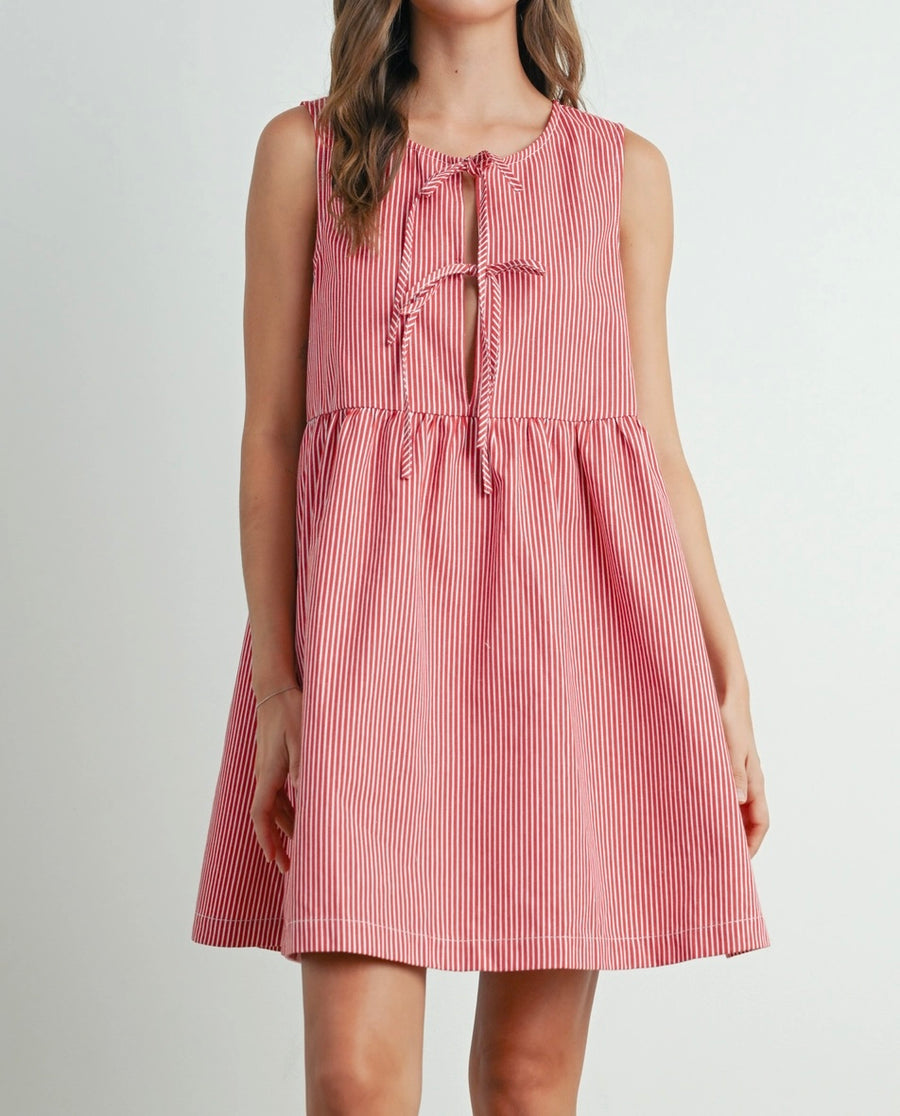 Tie-Front Red Pinstripe Dress