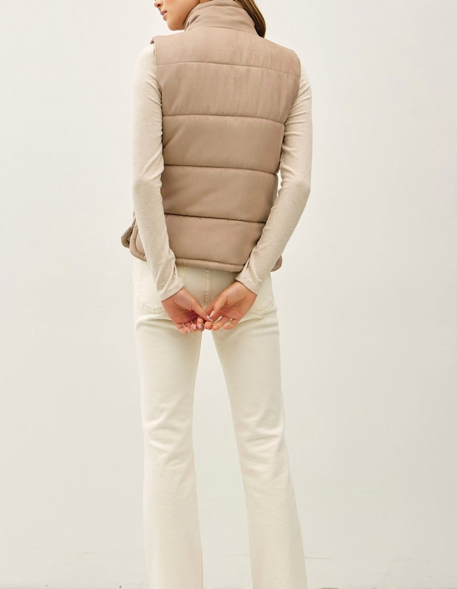 Faux Suede Puffer Vest