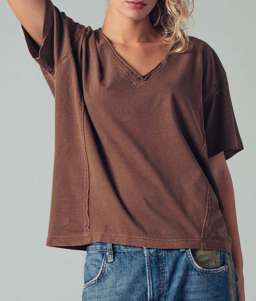 Vintage Wash V-Neck Cotton Tee