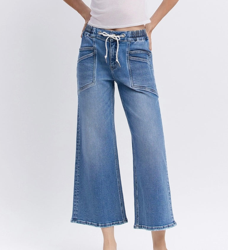 Olivia High Rise Drawstring Wide Leg Jeans