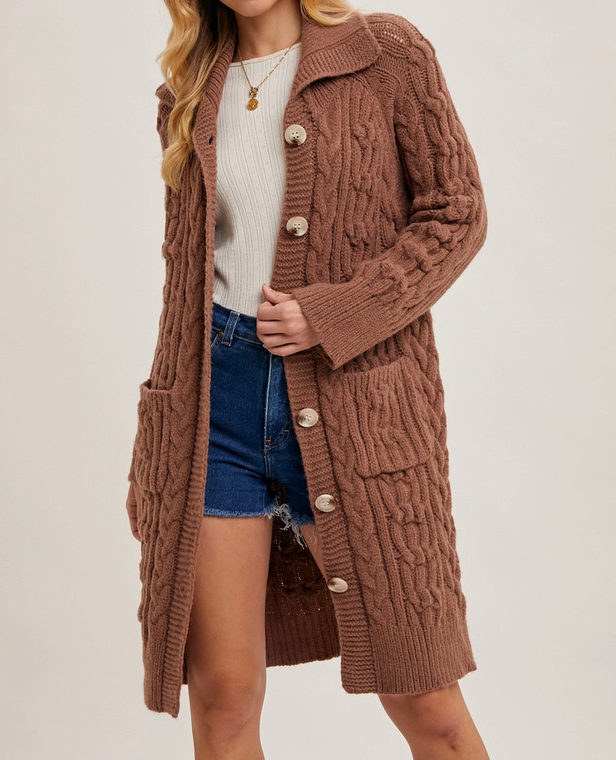 Button Down Cable Knit Cardigan