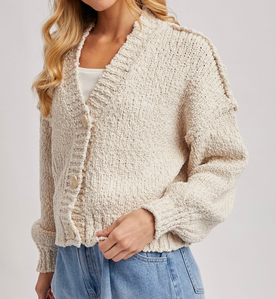 Cropped Popcorn Knit Sweater Cardigan